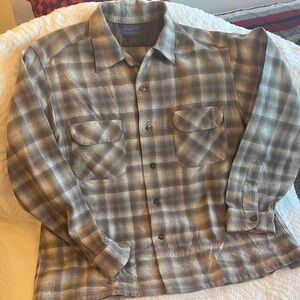 Pendleton Brown and Gray Plaid  Board Shirt